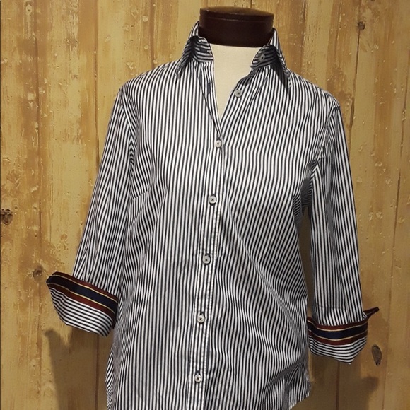 J.McLaughlin striped shirt white & blue - Picture 7 of 9
